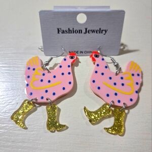 Pink Chicken Earrings